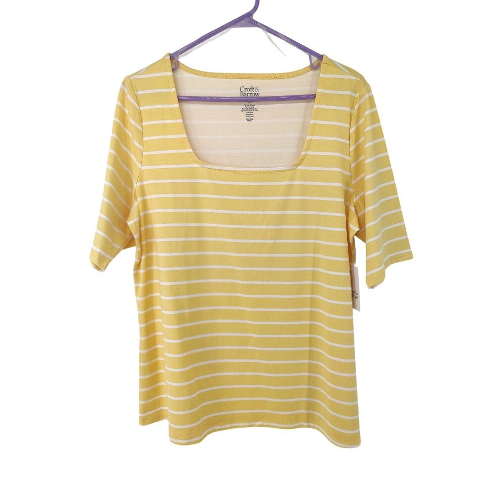New Craft & Barrow Yellow and White Strip Tee Size XL
